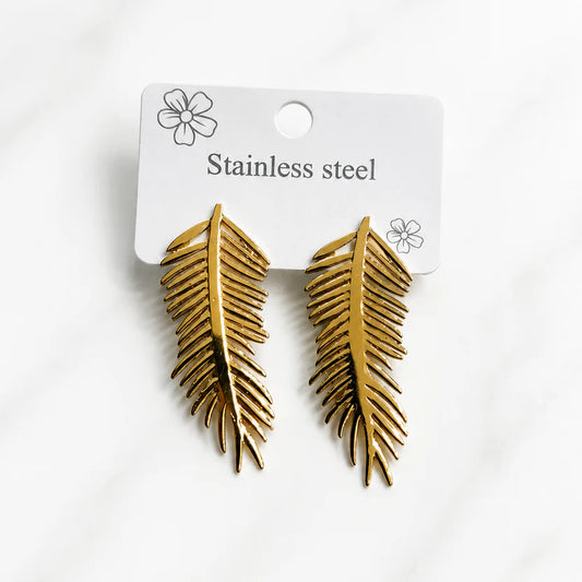 Korean Style Vintage Gold-Plated Palm Leaf Drop Earrings
