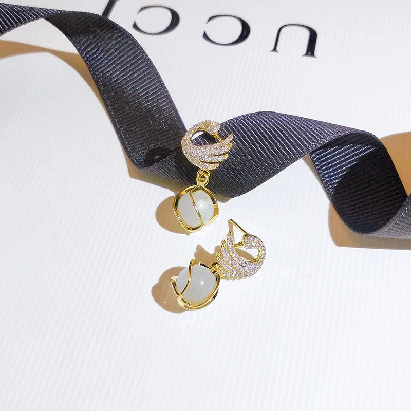 Korean Style Luxury Crystal Swan Drop Earrings